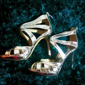 Silver high heel shoes